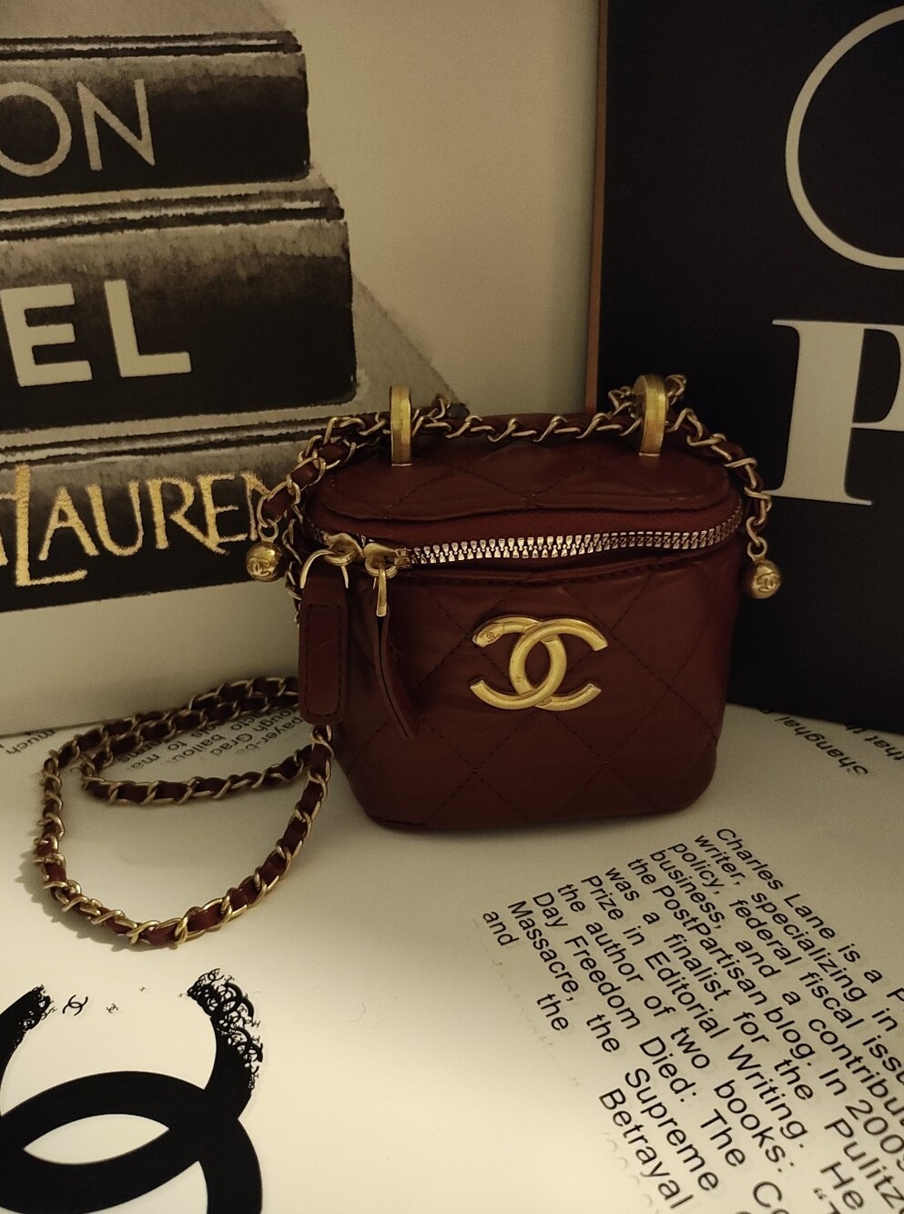 Diamond Quilted Mini Crossbody in Burgundy with Gold Hardware